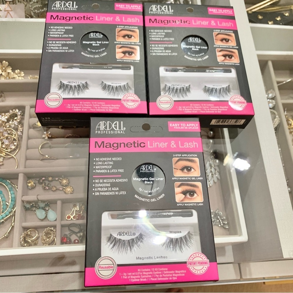 3x Magnetic Liner & Lash Set Wispies Faux Lashes Falsies Reusable